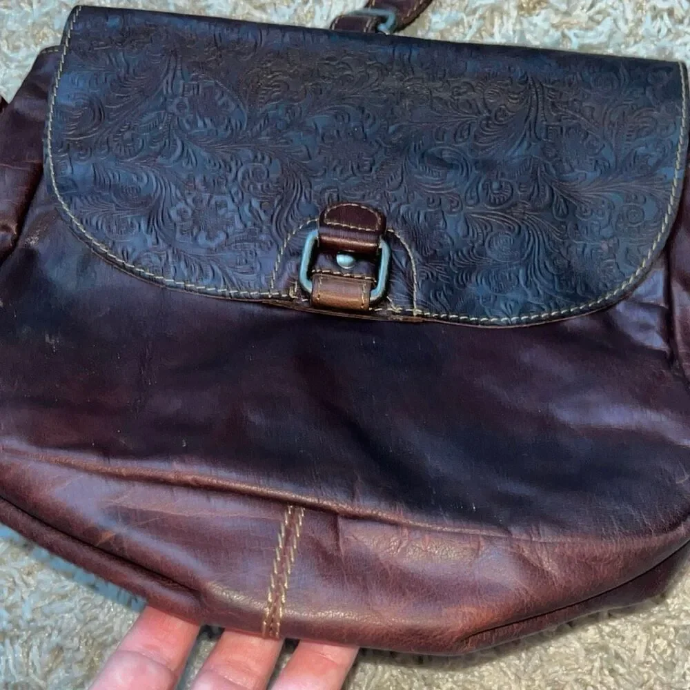 JACK GEORGES Brandy Embossed Flap Leather Crossbody Purse Bag